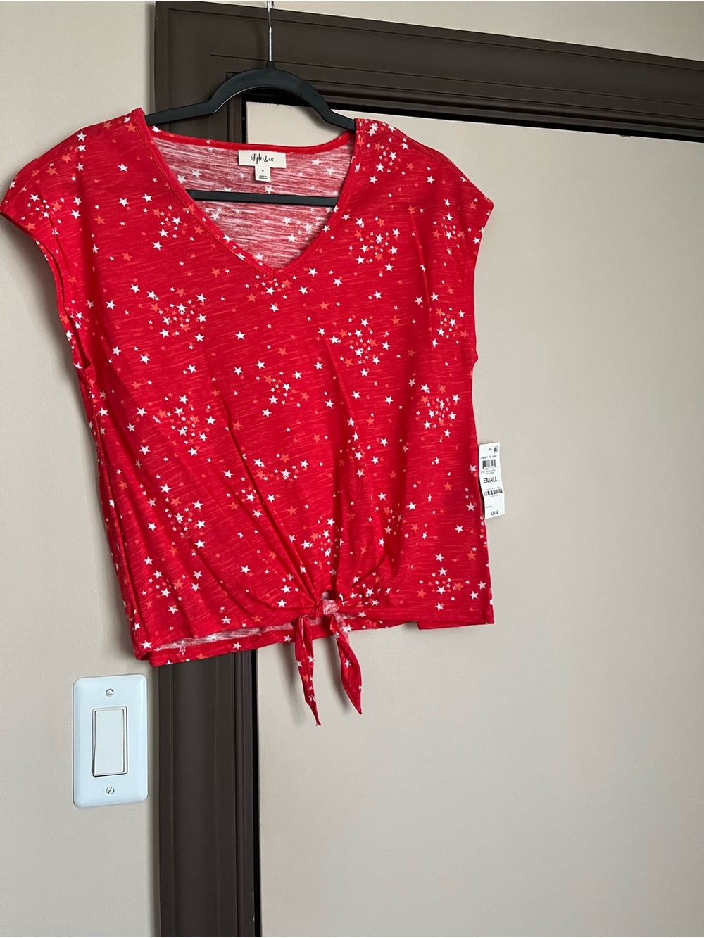 Style & Co. Red Star Tie-Front V-Neck Crop Top
